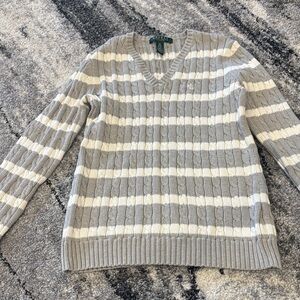 Ralph Lauren Gray and Cream V-Neck Sweater